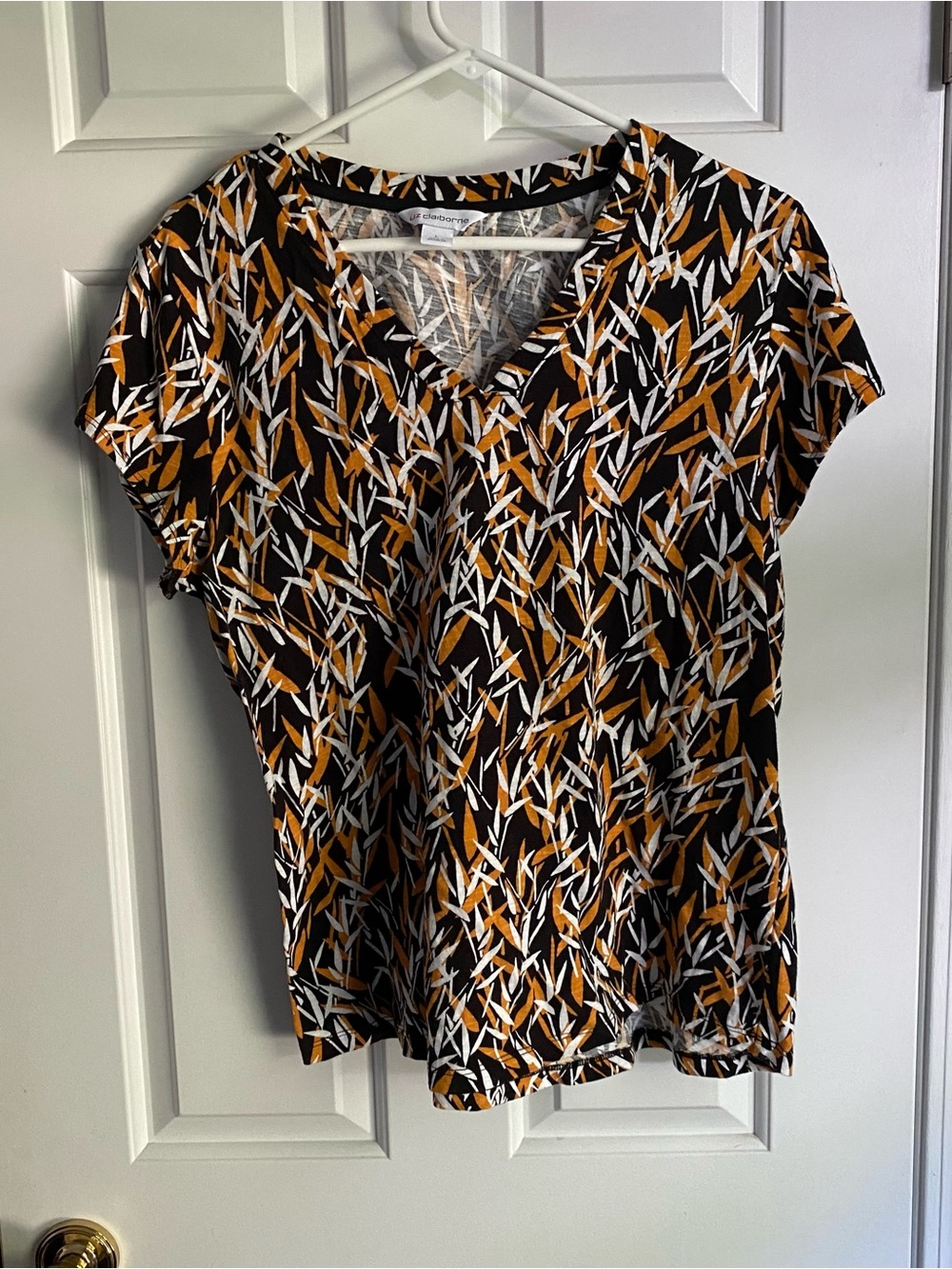 Liz Claiborne Short Sleeve Gold & Black Top L